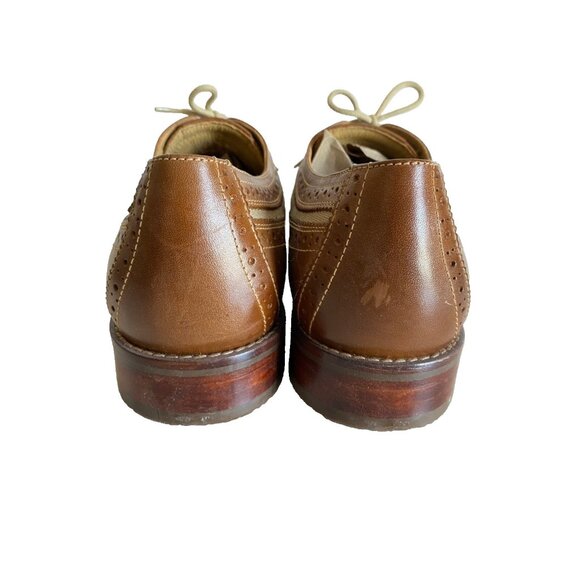 Johnston & Murphy Garner Wingtip Shoes Men Sz 11 Brown Tan Leather Linen Oxford - Picture 4 of 15